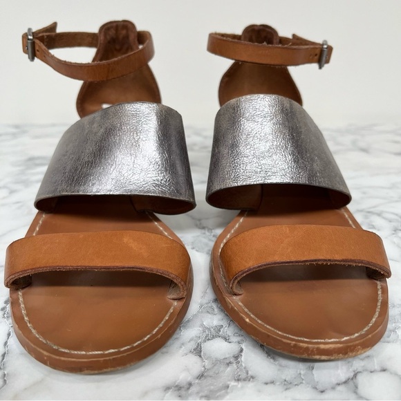 Madewell Brown Silver Leather Warren Boardwalk Sandals Block Heel Size 7.5 - Picture 3 of 9